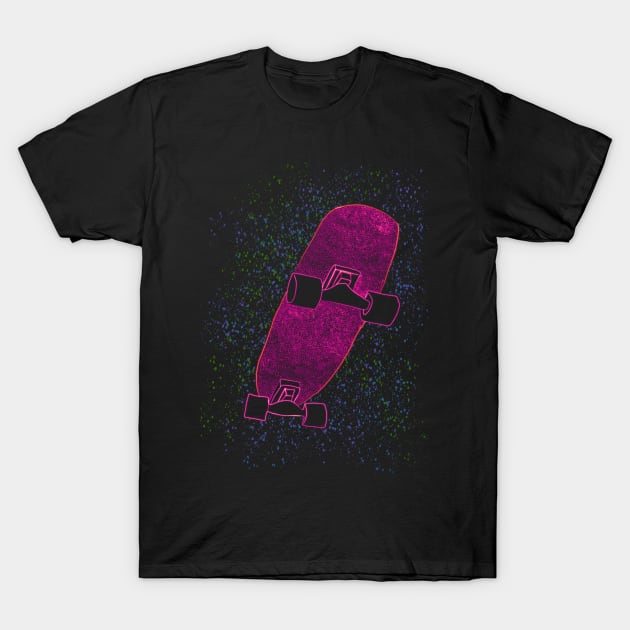 Neon Pink Skateboard Green Blue Dots T-Shirt by wildjellybeans